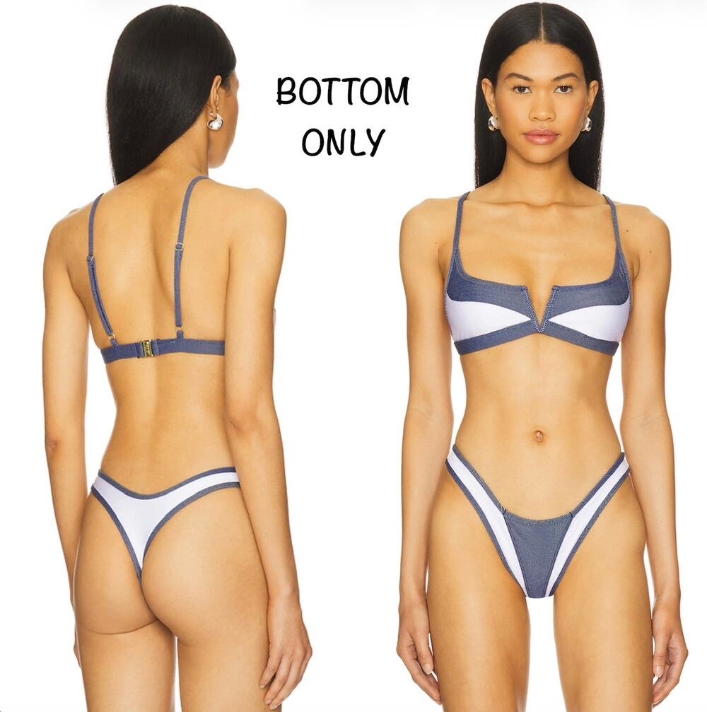 FAE Swim Goi Denim White G-String Bikini Bottom Sz Large NWT